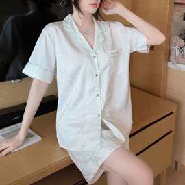 【定制】北欧风女士家居服春夏季新款锁链纹冰丝舒适套装透气冰感