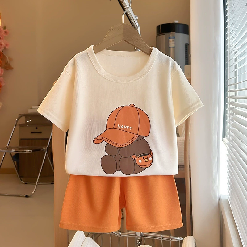 Children's Summer Two-Piece Set, Unisex Korean Style, Breathable T‑Shirt & Shorts with Baseball Hat, Sizes 80–120