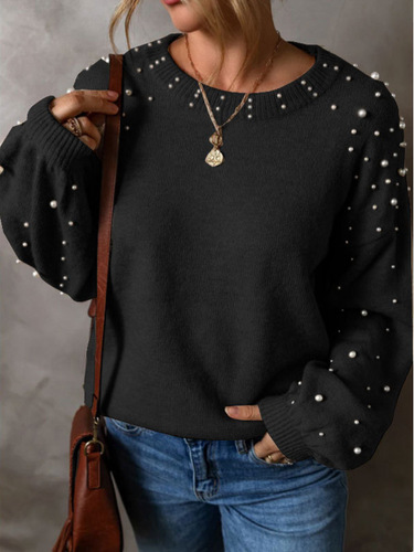 Yangyang Autumn/Winter New Arrival European and American-Style Plus-Size Loose Long-Sleeved Beaded Crewneck Pullover Sweater for Women—Factory Direct