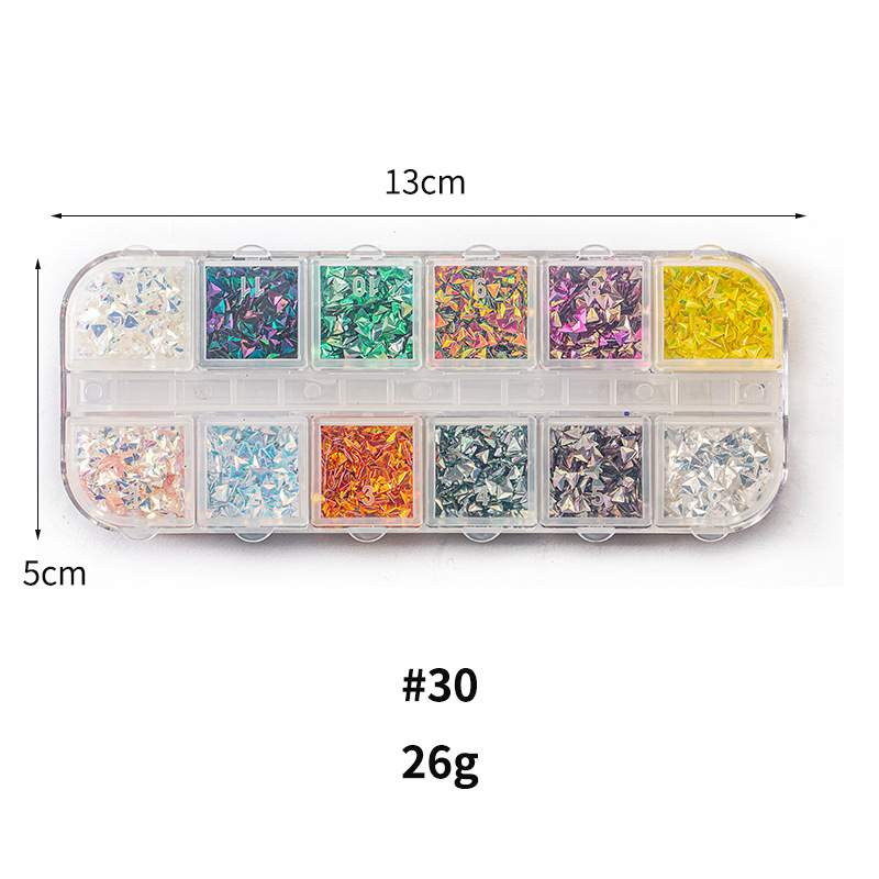 Taifei uñas caja de tira larga lentejuelas 12 rejilla caja de tira larga parche de uñas DIY uñas lentejuelas uñas traje de joyería