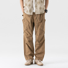 重磅重工洗水斜纹纯棉做旧机能工装多袋潮牌宽松加大直筒休闲裤男