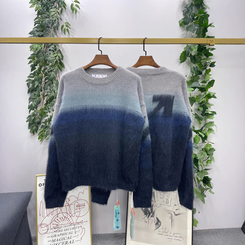 Cross-Border Off Sweater Long Outwear Ow Trendy Brand Gradient Arrow Mohair Knitwear Wool Couple Wear Wholesale