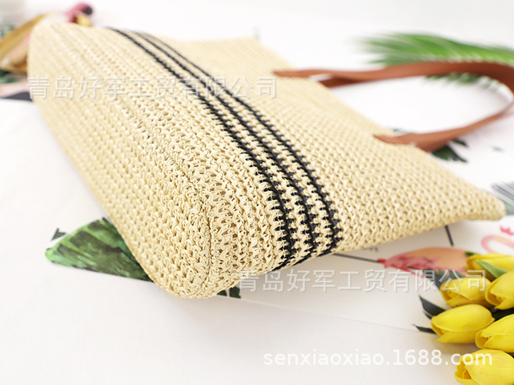 New Fashion Contrast Color Striped Woven One-shoulder Straw Bag Wholesale Nihaojewelry display picture 7