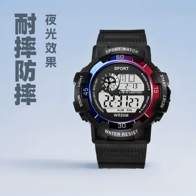 Трансграничные красочные электронные часы Многофункциональные водонепроницаемые и устойчивые спортивные часы подросток цифровая светящийся электронный наручные часы