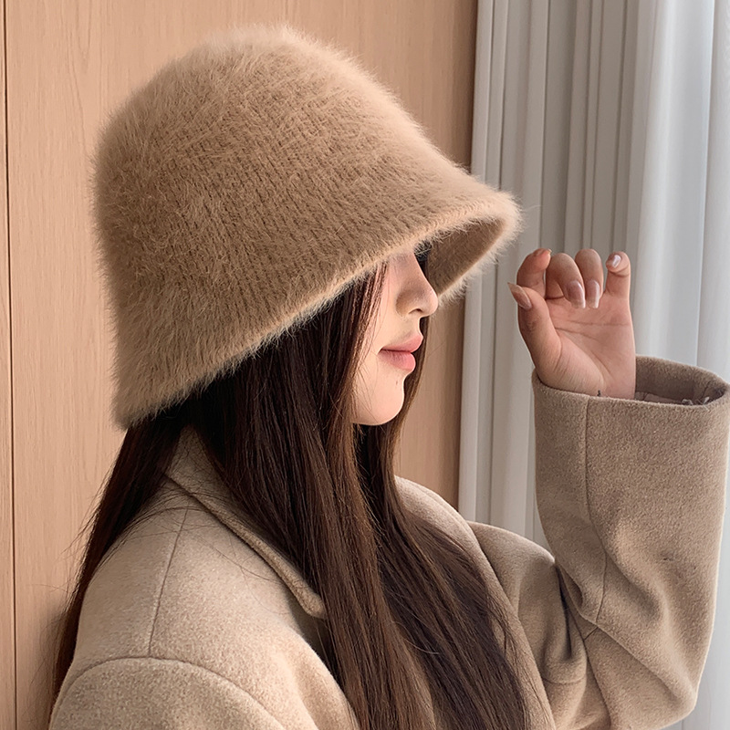 漁師の帽子の女性のウサギの毛の帽子の女性の秋冬の韓国のファッションの保温の盆の帽子の毛のふわふわしている防寒の耳のバケツの帽子