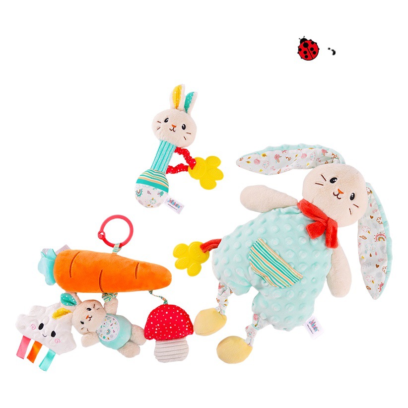 Toalla de confort para recién nacidos Sozzy Bunny, de 0 a 1 año, colgante para cochecito, set de conejo, juguete de toalla de confort para bebé