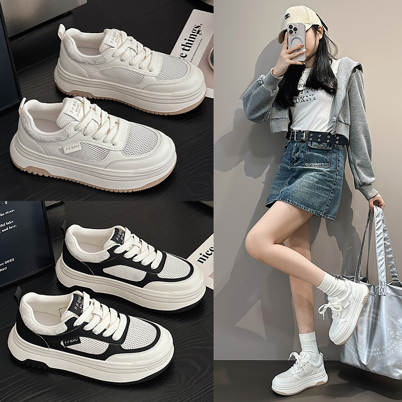 Mesh White Sneakers for Women 2026 Spring Model Versatile Breathable Mesh Shoes Lightweight Flat-Soled Sports Casual Shoes Cowhide Sneakers
