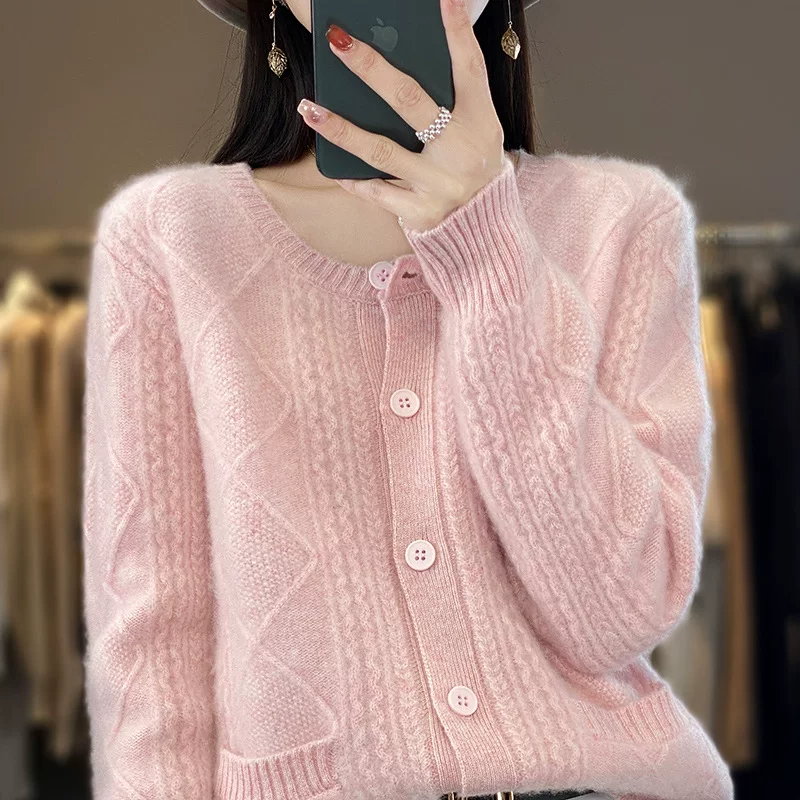Вязаный кардиган из шерсти, свитер, цветная вязаная куртка oversize, свободный крой