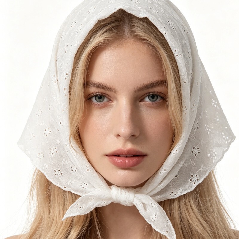 Cross-border solid color fashion summer thin fabric floral lace triangle scarf headband sweet girly hollow-out headscarf Cross-border solid color fashion summer thin fabric floral lace triangle scarf headband sweet girly hollow-out headscarf