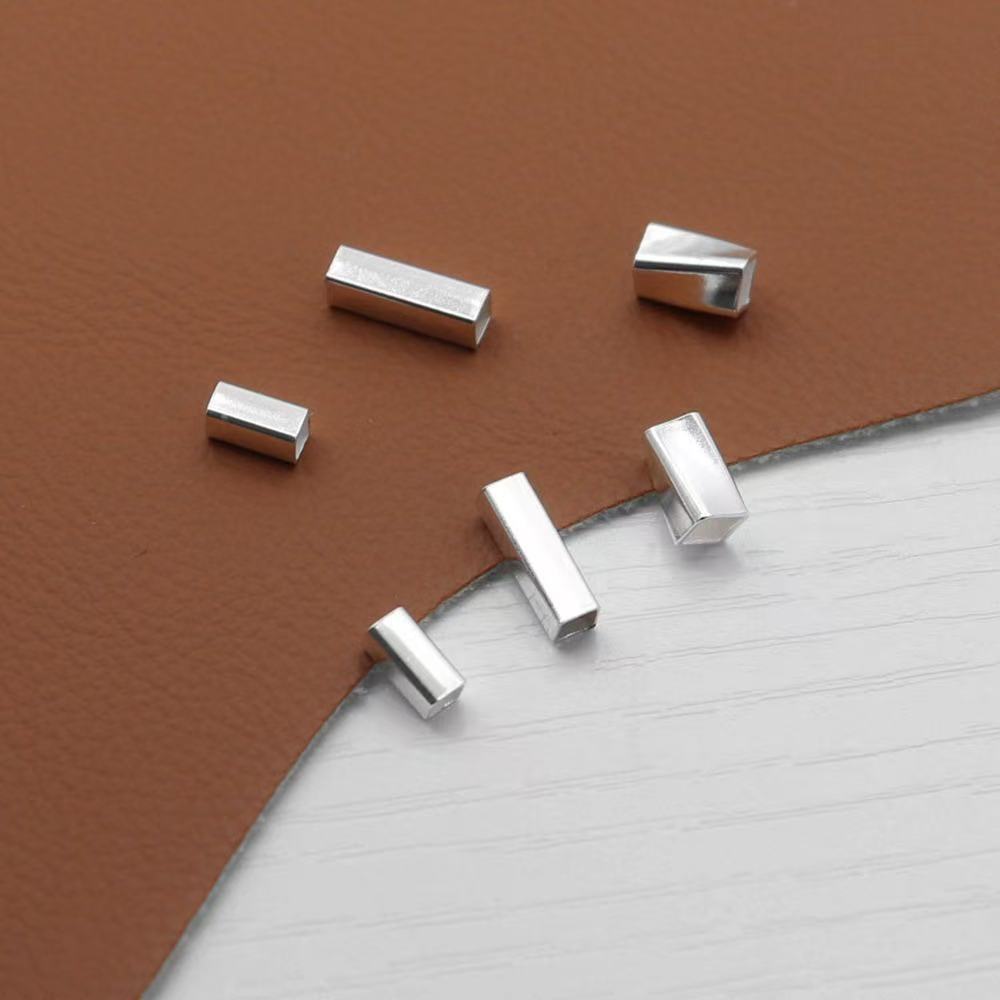S925 sterling silver straight-hole small square tube spacer beads, handmade bracelet, necklace, and silver jewelry accessories