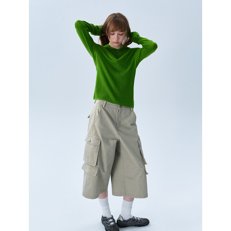 【Daihe】New Autumn Casual High-Waisted Vintage Versatile Multi-Pocket Classic Workwear Cropped Pants for Women H63544 【Daihe】New Autumn Casual High-Waisted Vintage Versatile Multi-Pocket Classic Workwear Cropped Pants for Women H63544