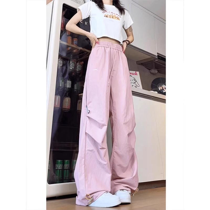 冰丝速干透气防晒运动裤女夏薄款宽松直筒休闲大码阔腿工装裤子|undefined