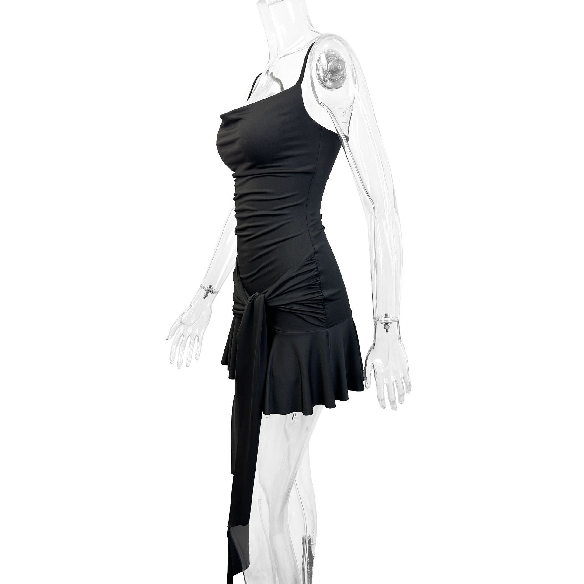 Spring Summer Simple Sexy Solid Color Camisole Slim Fit Tied Dress