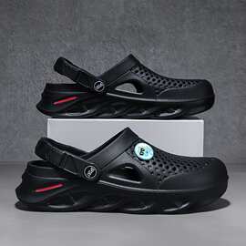 2025跨境新款欧美带卡通恐龙图案装饰的男士时尚木屐