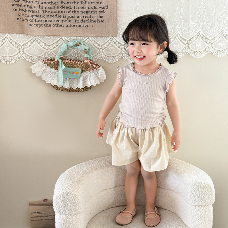 Sugar Pear Children's Clothing Girls Summer Suit 2025 New Children's Korean Casual Vest Shorts Baby Girl Clothes