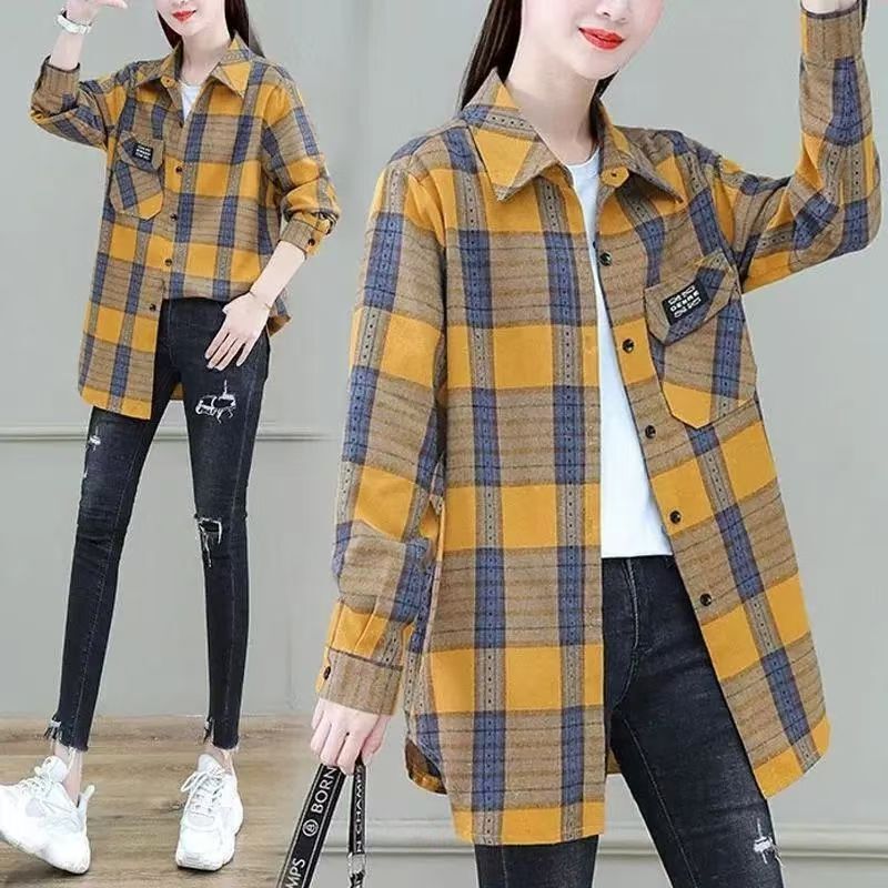 Clearance Price Private Message Plaid Cotton Shirt Women's Long-Sleeve Loose Fit Tummy-Covering Plus-Size Brushed Fabric Top Jacket Mom Style Clearance Price Private Message Plaid Cotton Shirt Women's Long-Sleeve Loose Fit Tummy-Covering Plus-Size Brushed Fabric Top Jacket Mom Style