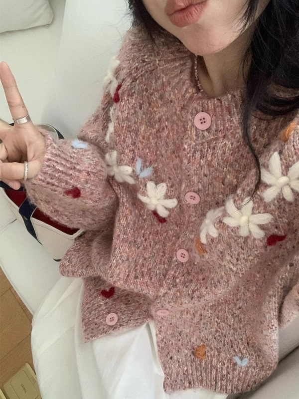 韩系甜美文艺小清新针织衫女2025秋冬新款慵懒风百搭宽松开衫毛衣|undefined