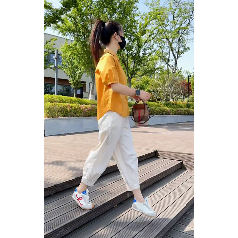 2025夏季新款时尚套装女韩版宽松显瘦薄款衬衫九分休闲裤两件套装|undefined