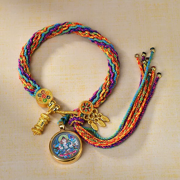 Xizang Hand Rope Hand-woven Recurrent Hand Rope Small Thangka Bracelet Rope Thangka God of Wealth Green Mother Zakilam