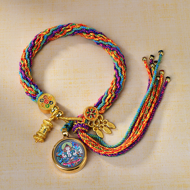 Xizang Hand Rope Hand-woven Recurrent Hand Rope Small Thangka Bracelet Rope Thangka God of Wealth Green Mother Zakilam