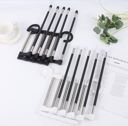 Multifunctional stainless steel trouser rack folding non-slip magic trouser rack home wardrobe hanger telescopic multi-layer storage