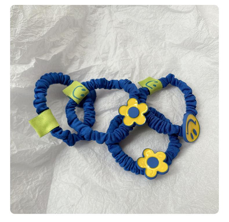 Klein blue hair ring cute flower ponytail Korean smiley head ropepicture1