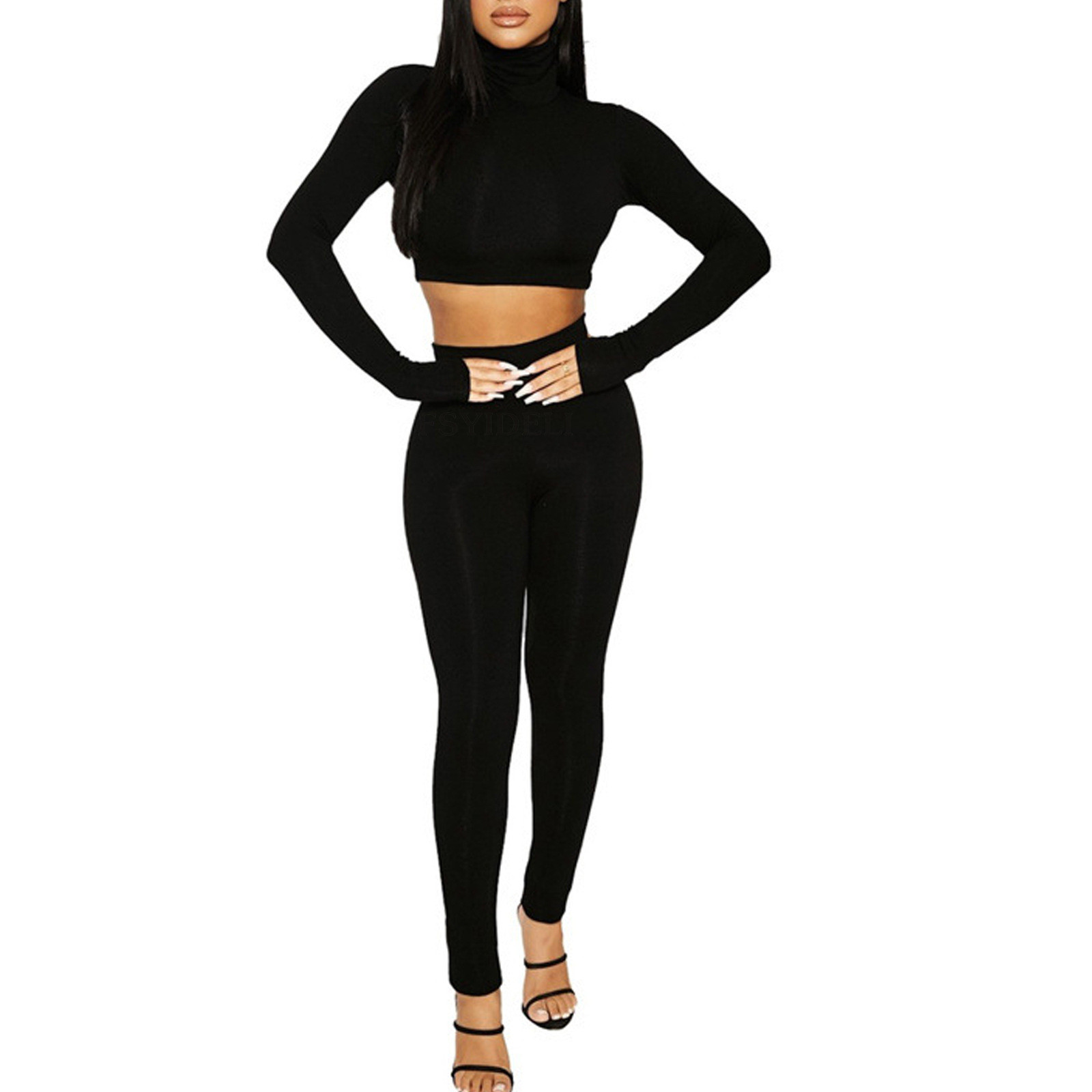 Women's autumn and winter dress slim long sleeve short coat trousers two-piece suit_voghion.com