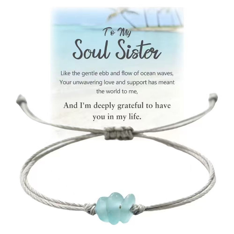 Single-Strand Braided Bracelet with Sea Glass, Amethyst, and Irregularly Shaped Stones, Adjustable Braided Bracelet with Sea Glass Single-Strand Bracelet Single-Strand Braided Bracelet with Sea Glass, Amethyst, and Irregularly Shaped Stones, Adjustable Braided Bracelet with Sea Glass Single-Strand Bracelet