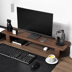 コンピュータモニター高架オフィスデスク棚収納ラック無垢材収納ブラケットウォールナットサポート棚