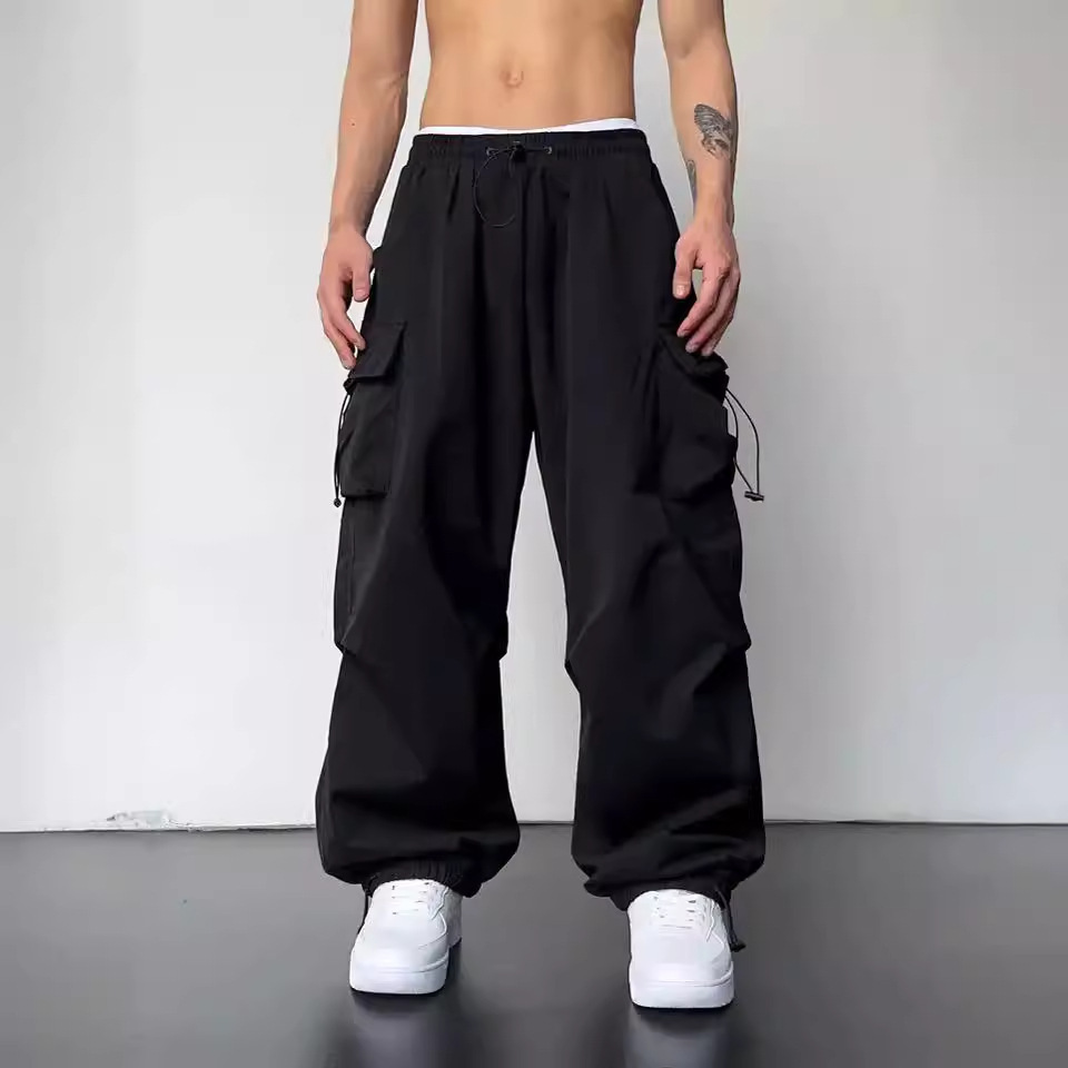 Amazon Multi-Pocket Workwear Casual Pants Men's Spring and Autumn New Loose Bunched Foot Solid Color Drawstring Long Pants Couple