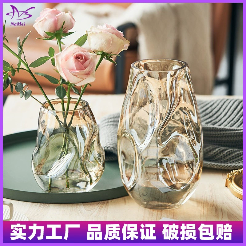 Нестандартная ваза из прозрачного стекла для гидропоники, цветочная композиция с розами и лилиями, декор для гостиной и обеденного стола, флористическое искусство, ручная работа из стекла