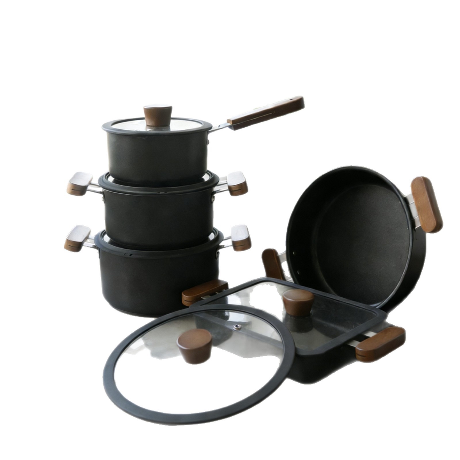 Cross-border Stainless Steel Cookware 10-piece Set, Non-stick Milk Soup Hot Pot, Fish Grill Pan, Silicone Glass Lid_voghion.com