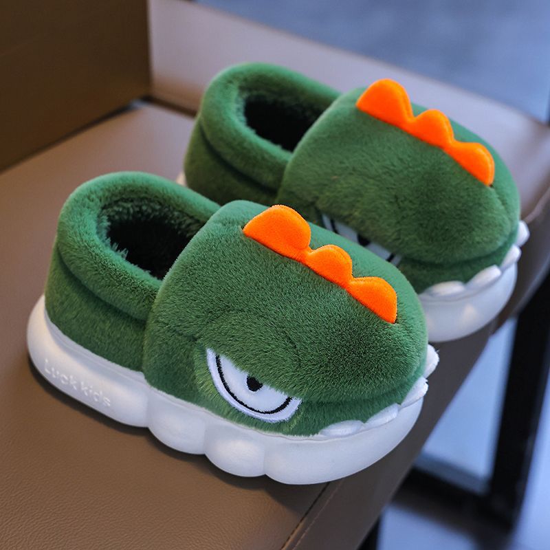 Bolsa de invierno para niños zapatos de tacones de algodón para niños dinosaurios cálidos lindos niños pequeños y medianos peludos antideslizantes zapatillas de algodón grueso