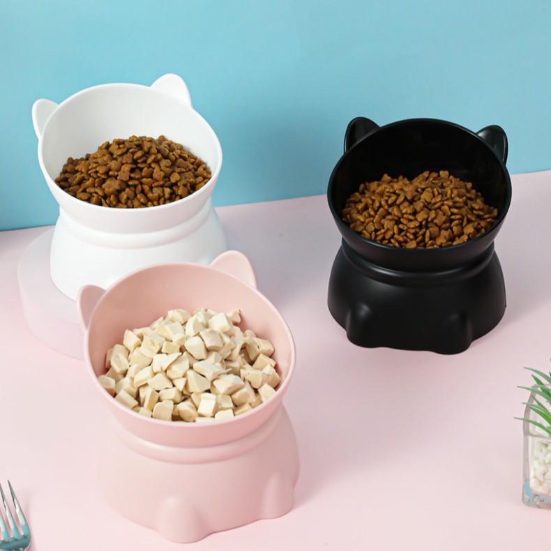 Cuenco para gatos para mascotas Cuenco para el cuello con orejas de gato carnoso Cuenco para el cuello Pies altos y boca inclinada Cuenco para beber para perros anti-volcado