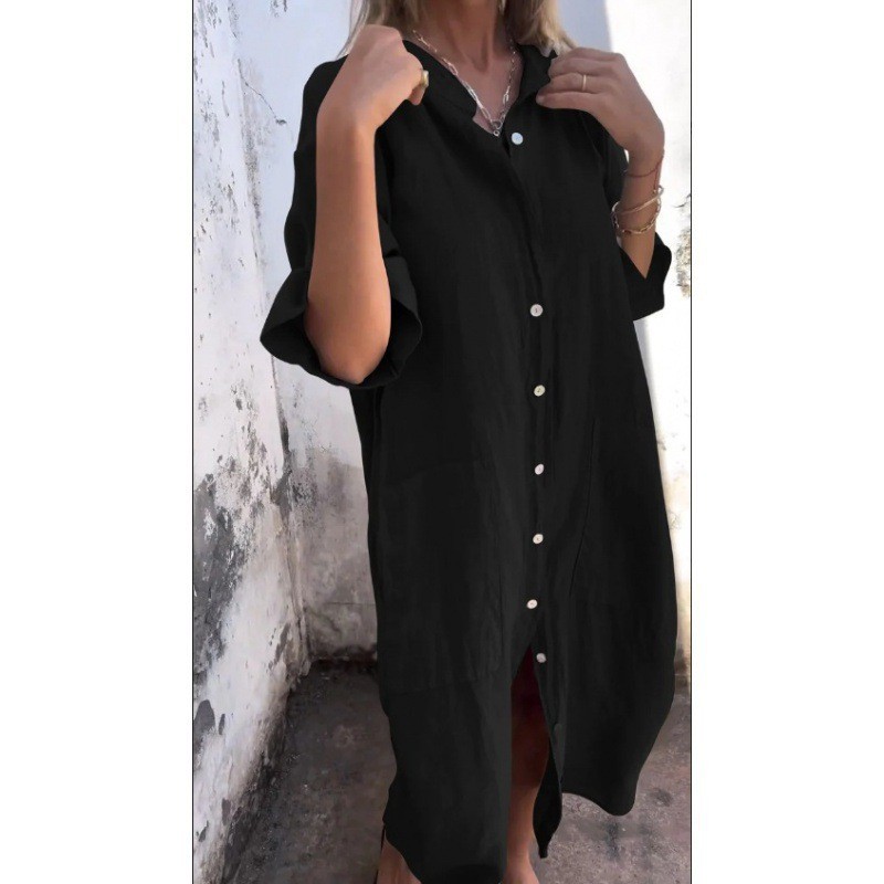 Rochie de damă Monsoon, lejeră, casual, cu mânecă medie, din bumbac și in, nouă primăvară/vară 2024_voghion.com