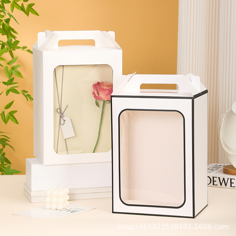Bolsa de regalo del día del maestro, bolsa de papel de ventana abierta, bolsa de regalo de día de San Valentín, bolsa de regalo de mano transparente, embalaje de flores de cumpleaños