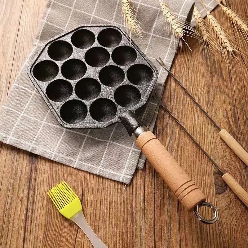 14개의 구멍이 있는 나무 손잡이, 강철 포크 + 실리콘 브러시 포함