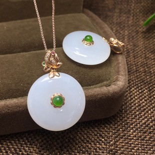 Fubei Diamond Jewelry [18K Gold Inlaid with Hetian Mutton Fat White Jade Safety Buckle Pendant] Bare Stone 18mm Qinghai Old Material
