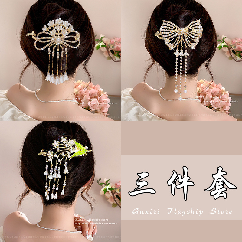 蝶結びタッセルヘアクリップ 女性用 後頭部用 2025年新作 高級ツイストワンワードクリップ 高級感のあるヘアクリップ ヘアアクセサリー|undefined
