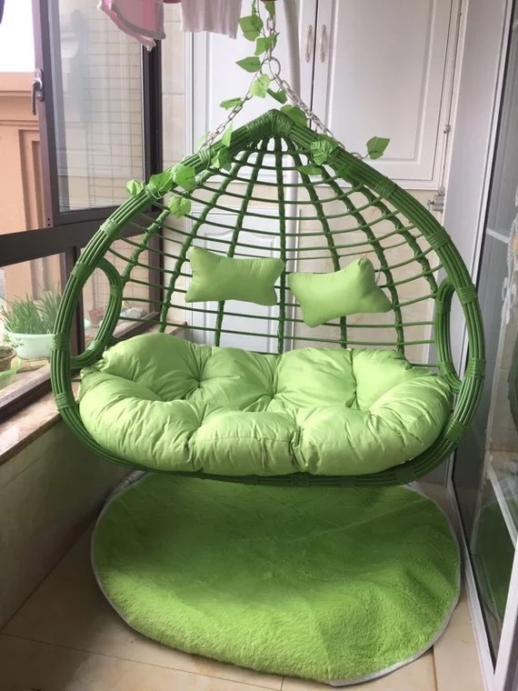 더블 팔걸이 잔디 녹색 거친 지원 쿠션 + 카펫