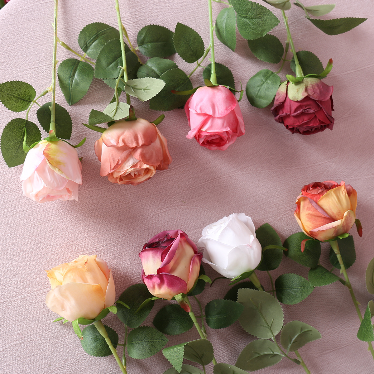 Simulación retro Rosas redondas al horno de una sola rama Accesorios de fotografía Boda Muebles para el hogar Decoración floral Simulación Rosas de borde quemado