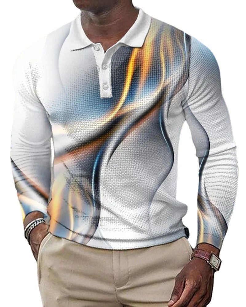 Polo a maniche lunghe da uomo con stampa digitale e collo ampio_voghion.com