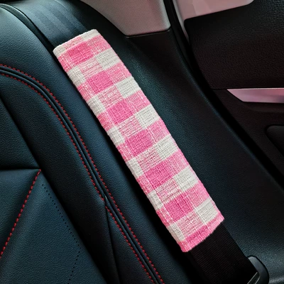 Casual Plaid Car Seat Seat belt shoulder pad - woolen-plaid-shoulder-pads-pink-one