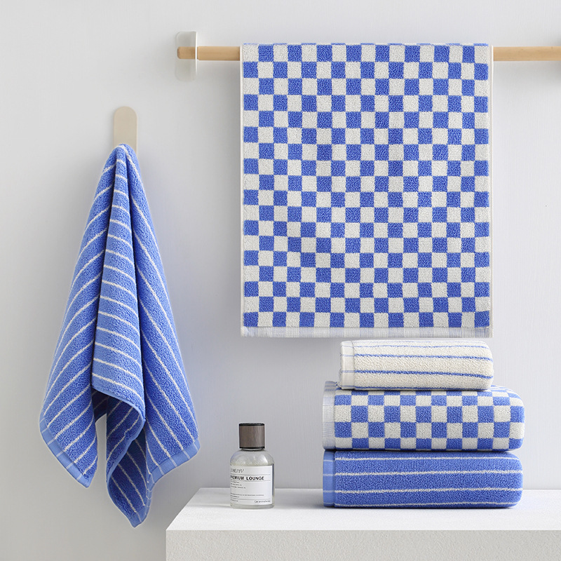 Pure Cotton Striped Checkerboard Towel 34*75cm 125g Soft Absorbent Towel Ins Style Adult Large Towel Pure Cotton Striped Checkerboard Towel 34*75cm 125g Soft Absorbent Towel Ins Style Adult Large Towel