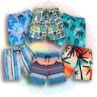 Men's Printed Beach Shorts Loose Quick-Dry Summer Knee-Length Casual Cross-Border Seaside Travel Surfing Bottoms