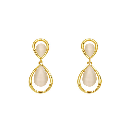 Korean fashion large cat eye earrings, simple French retro style, Internet celebrity personality water drop earrings, temperament, slimming face