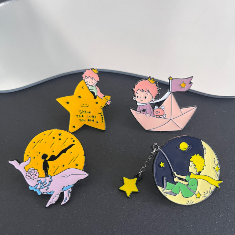Cartoon Anime Little Prince Series Peripheral Metal Badge Rose Decoration Universe Fairy Tale Badge Fashion Decoration