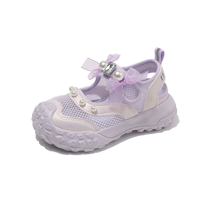 Zapatos casuales transpirables de malla para niños 2026 verano sandalias deportivas para niñas arco de perlas zapatos de princesa de moda image 6