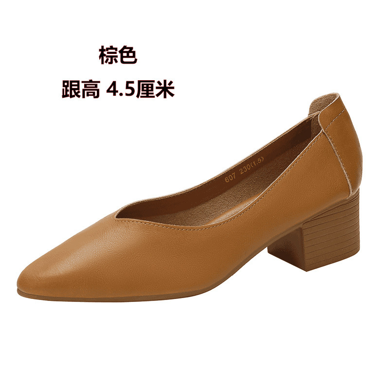 软皮单鞋粗跟2025新款百搭仙女风瓢鞋浅口中跟妈妈女鞋奶奶鞋百搭|undefined