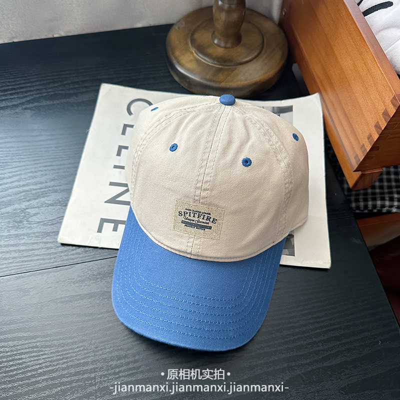 韩版复古字母布标拼色棒球帽子女春夏软顶情侣款百搭休闲鸭舌帽男|undefined